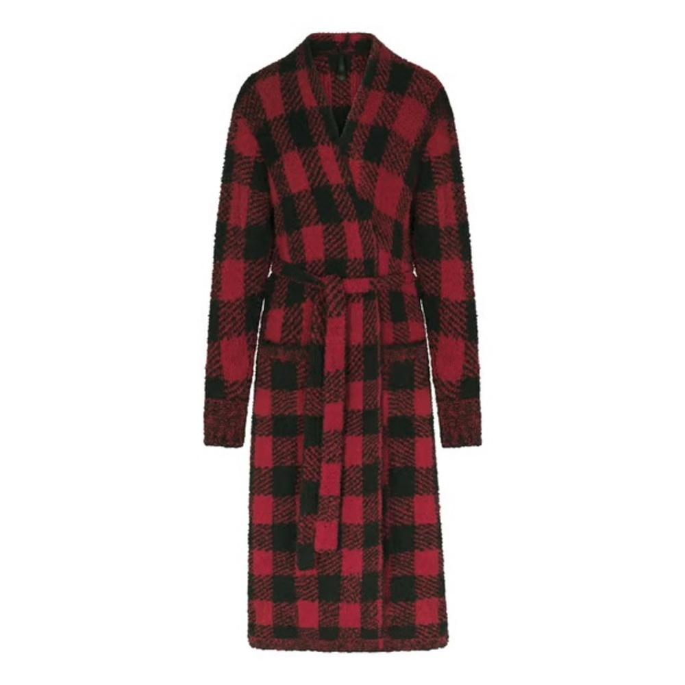 NWT Skims cozy robe - brick buffalo plaid red & black L/XL